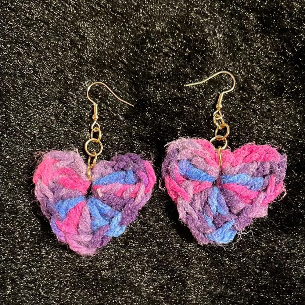 Handcrafted Heart-Shaped Earrings - Pink and Purple